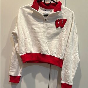 Champion White and Red Crop sweatshirt . University of Wisconsin. Never worn